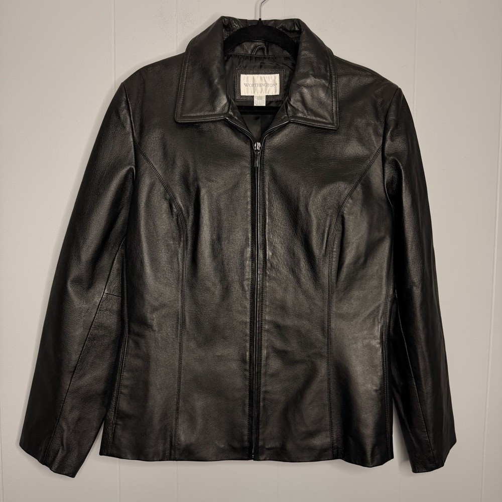 Vintage Worthington Women's Leather Jacket Size Large Black Zip Front Pockets - Picture 10 of 12